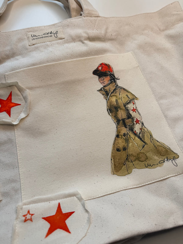 Shopping Bag Unikat – Handgezeichnete Applikationen NO. 11/10 🤪 - verzählt