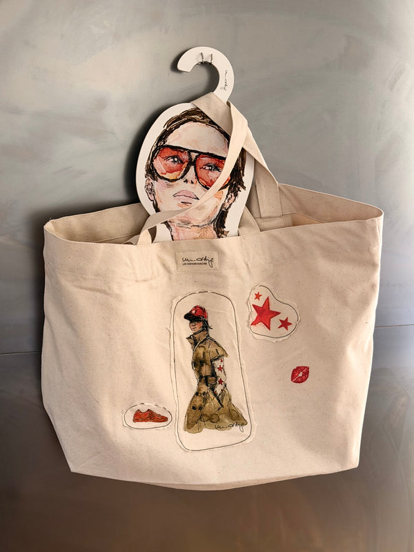 Shopping Bag Unikat – Handgezeichnete Applikationen NO. 8/10