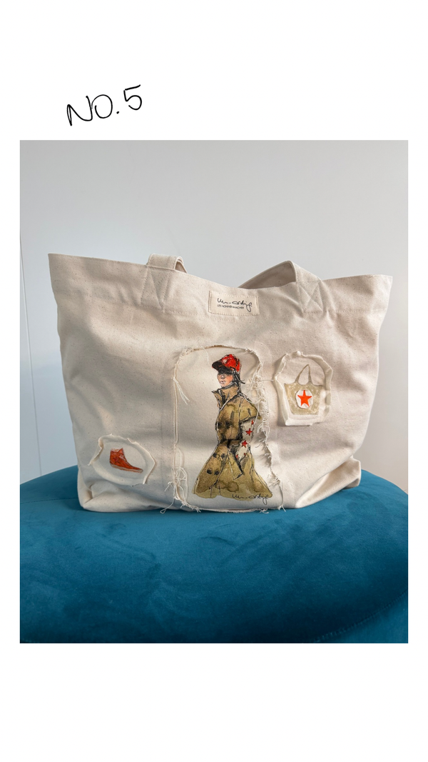 Shopping Bag Unikat – Handgezeichnete Applikationen NO. 5/10