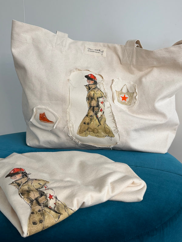 Shopping Bag Unikat – Handgezeichnete Applikationen NO. 5/10
