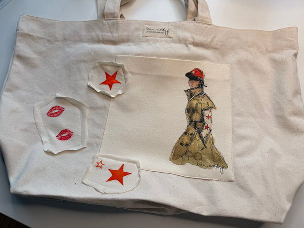 Shopping Bag Unikat – Handgezeichnete Applikationen NO. 11/10 🤪 - verzählt