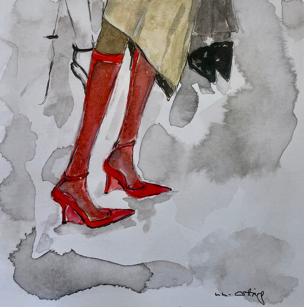 Frau mit roten Schuhen, lange Strümpfe | un-artig