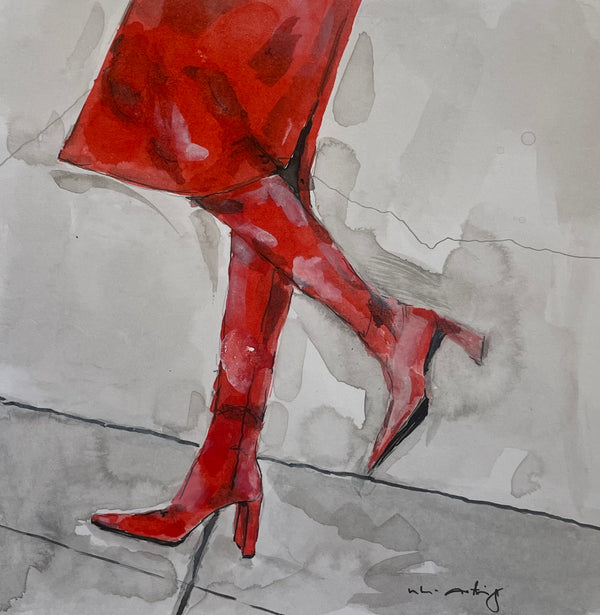 Frau mit roten Schuhen, rotes Kleid | un-artig