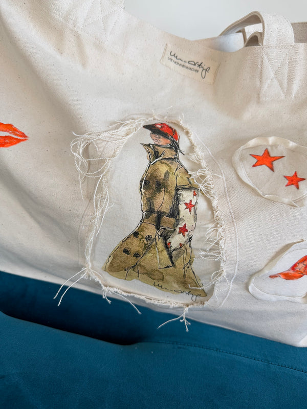 Shopping Bag Unikat – Handgezeichnete Applikationen NO. 4/10