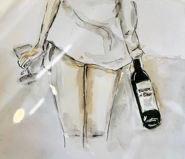 Illustration "Feierabend" Frau mit Weinglas und Flasche | un-artig