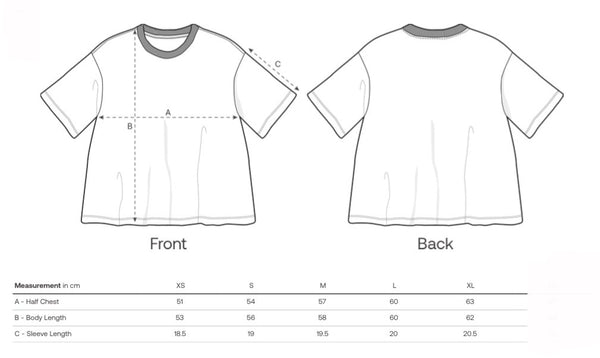 Maßtabelle "T-Shirt" mit Vorder- und Rückansicht | un-artig