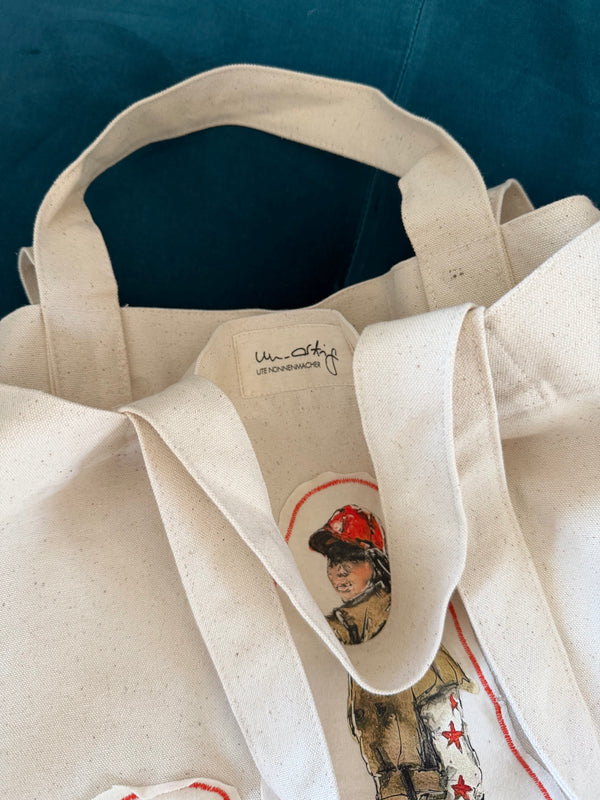 Shopping Bag Unikat – Handgezeichnete Applikationen NO. 1/10