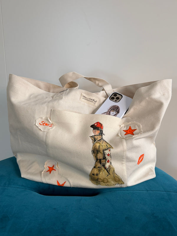 Shopping Bag Unikat – Handgezeichnete Applikationen NO. 6/10