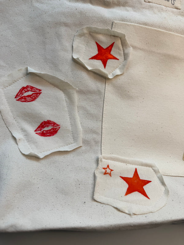 Shopping Bag Unikat – Handgezeichnete Applikationen NO. 11/10 🤪 - verzählt