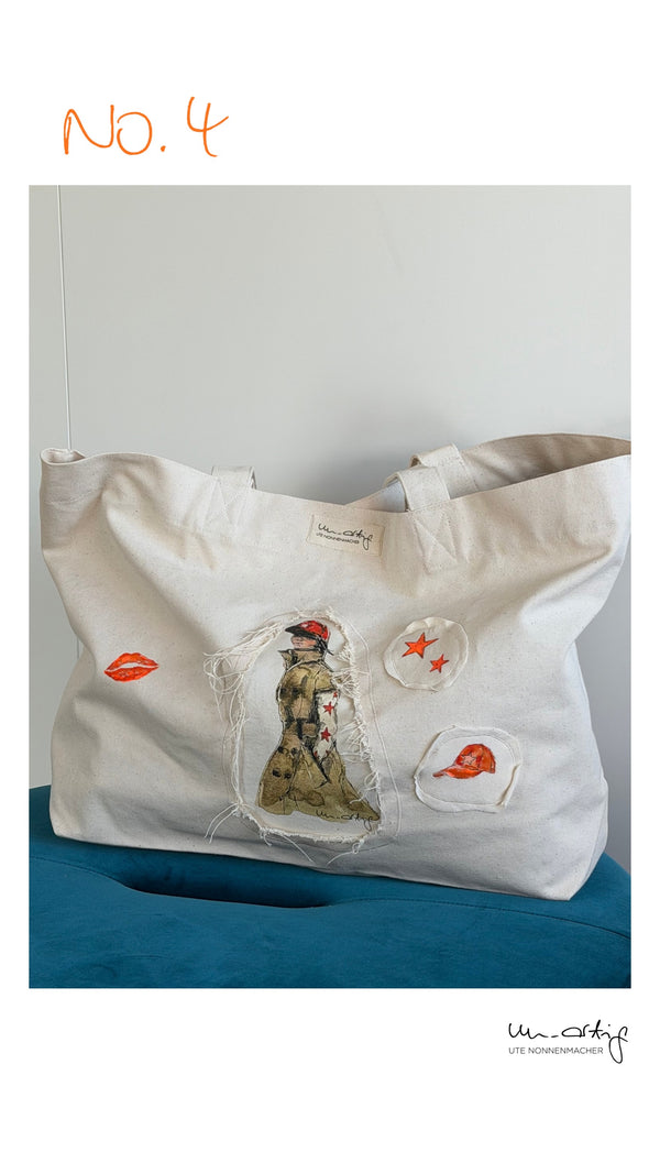 Shopping Bag Unikat – Handgezeichnete Applikationen NO. 4/10